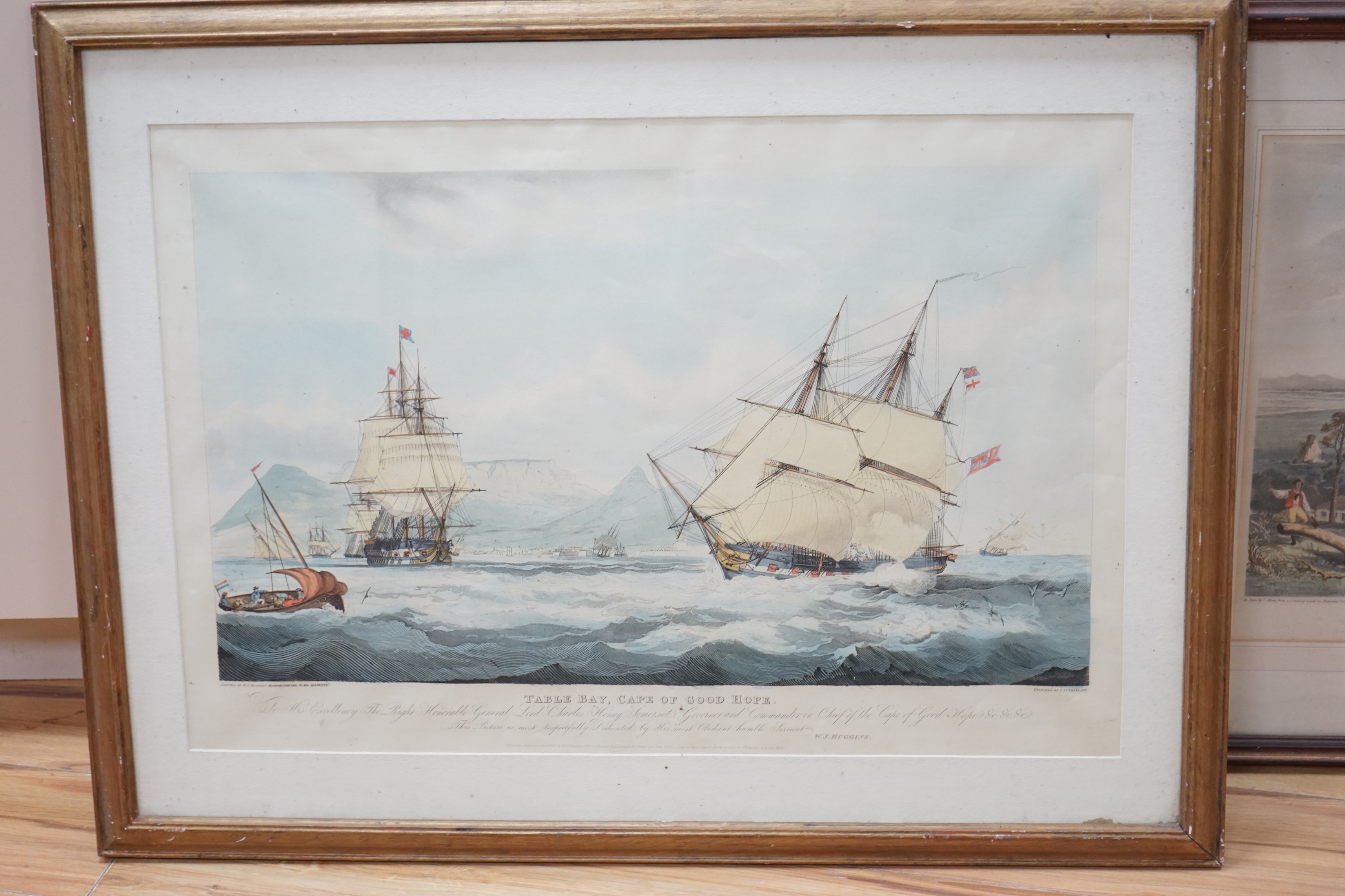 After William John Huggins (1781-1845) and after Thomas Allom (1804-1872), two colour prints comprising Nelson's Haven, Tasman's Gulf, New Zealand and Table Bay, Cape of Good Hope, largest 47 x 70cm